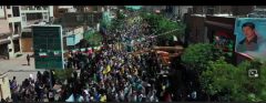 تصاویر هوایی از حضور با شکوه مردم قم در حمایت از فلسطین و تشییع پیکر شهید القدس «محسن صداقت»